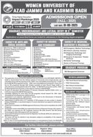 Admission notice for Women University of Azad Jammu & Kashmir Bagh